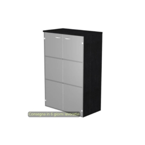 Mobile medio con ante in vetro satinato 80x35xh.120 cm 2 ripiani Presto Artexport Nero venato frassino 035-69G/8