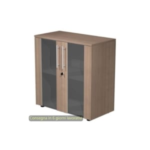 Armadio basso con ante vetro-melaminico con serratura 82,8x43xh.81,4 cm Flora Artexport Noce arabis - 930-68/K