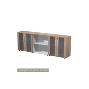 Composizione tre armadi bassi due coppie di ante vetro 242,8x43xh.81,4 cm Flora Artexport Noce arabis - 930T-68x2/K