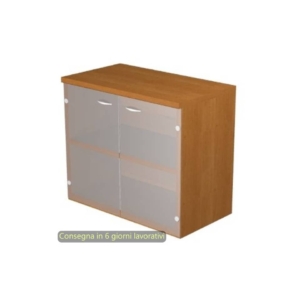 Mobile basso con ante in vetro satinato 80x35xh.72 cm Presto Artexport Noce chiaro - 030-67G/4