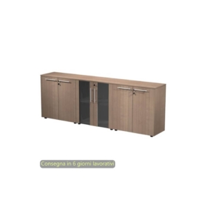 Composizione tre armadi bassi 2 ante vetro 242,8x43xh.81,4 cm Flora Artexport Noce arabis