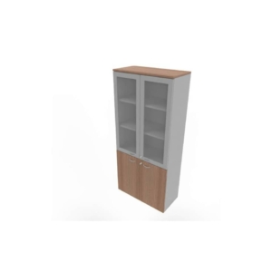 Armadio alto ante basse Noce canaletto e alte in vetro telaio MDF scocca Argento 90x45xh.200 cm - ECE490T-NO-AA-V3