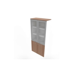 Armadio alto ante basse Noce canaletto e alte in vetro telaio MDF scocca Bianca 90x45xh.200 cm - ECE490T-NO-BA-V3