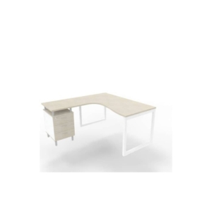 Scrivania con cassettiera sinistra piano cemento 160x165xh.75 cm gamba ad anello acciaio Bianco Practika P2 ECSAT17S-CL-I