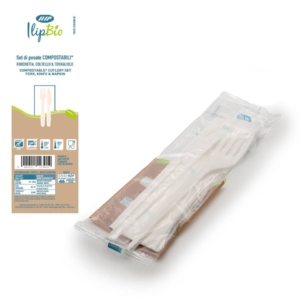 Set 2 posate Bianche coltello + forchetta con tovagliolo in PLA BIO - IlipBio - 81003 (conf.250)