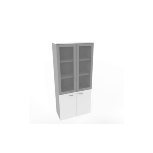 Armadio alto con ante basse bianche e alte in vetro telaio MDF scocca trama antracite 90x45xH.200 cm