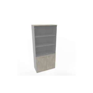 Armadio alto con ante basse cemento e alte in vetro scocca trama antracite 90x45xH.200 cm - ECE490V-CL-TA-GE