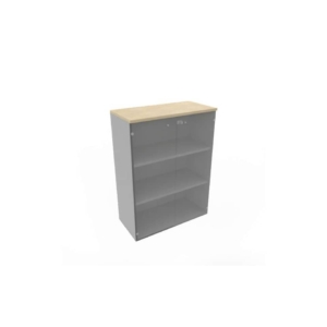 Armadio medio con ante vetro fumè, top rovere scocca trama antracite 90x45xH.123,2 cm - ECEM90V-RK-TA-GE