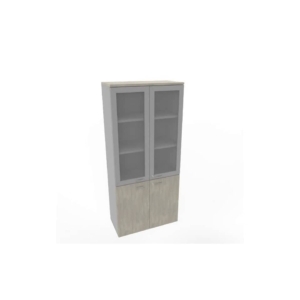 Armadio alto con ante basse cemento e alte in vetro telaio MDF scocca trama antracite 90x45xH.200 cm