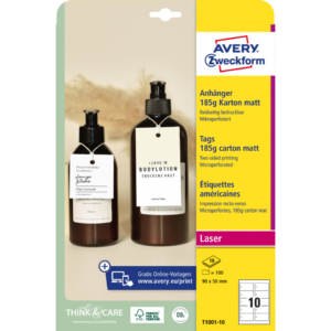 Etichette a Cartellino rettangolari micro-perforate Avery in cartoncino da 185g/m² - 80x50 mm - T1002-10 (conf.150)
