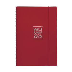 Agenda settimanale Biembi 2026 Rosso Magenta spiralata con copertina in cuoio rigenerato 9x14 cm - BNZ202C12-R