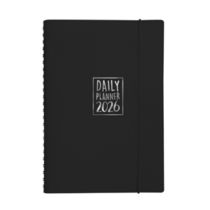 Agenda giornaliera Biembi 2026 Nero spiralata con copertina in cuoio rigenerato 15x21cm - BNZ202C14-N