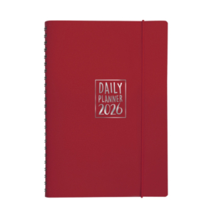Agenda giornaliera Biembi 2026 Rosso Magenta spiralata con copertina in cuoio rigenerato 15x21cm - BNZ202C14-R