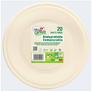 Piatti fondi in Mater-BI Dopla Green Avorio Ø205 mm 11797 (conf.20)