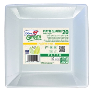 Piatti quadrati Dopla Green in carta Bi fibra vergine 250x250 mm - 11804 (conf.20)