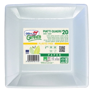 Piatti quadrati Dopla Green in carta Bi fibra vergine Bianco 185x185 mm - 11805 (conf.20)