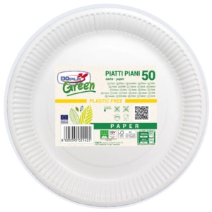 Piatti piani fibra vergine Dopla Green Ø230 mm bianchi piani - 11801 (conf.50)