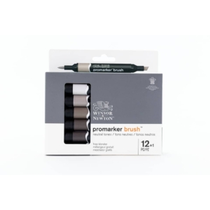 Pennarelli Winsor&Newton Promarker Brush doppia punta scalpello-pennello - 12 colori grigi e 1 blender - 0290144