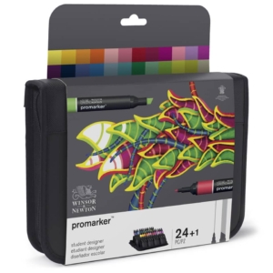 Set Pennarelli Winsor&Newton Promarker doppia punta fine-scalpello  2,5-0,5mm - Colori Assortiti - 0290030 (conf.24)