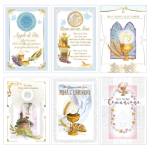 Biglietti augurali Prima Comunione Biembi 12x18 cm Assortiti - Comunione con portasoldi (conf.6)