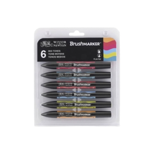 Pennarelli Winsor&Newton Promarker Brush doppia punta scalpello-pennello - toni medi - 0290124 (6 pezzi)