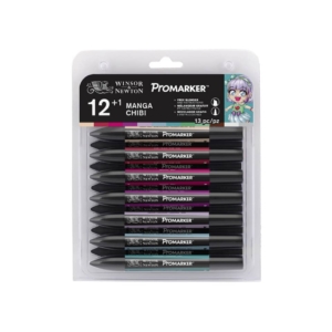Pennarelli Winsor&Newton Promarker doppia punta fine-scalpello 2,5-0,5mm - Colori Assortiti manga chibi - 0290141 (conf.12)