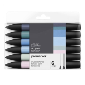 Pennarelli Winsor&Newton Promarker doppia punta fine-scalpello 2,5-0,5mm - colori skyscape - 0290118 (conf.6)