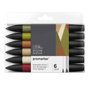 Pennarelli Winsor&Newton Promarker doppia punta fine-scalpello 2,5-0,5mm - colori landscape - 0290117 (conf.6)