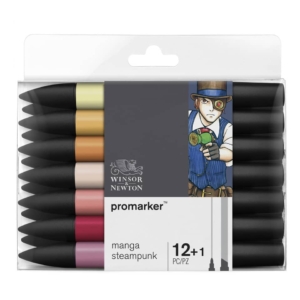Pennarelli Winsor&Newton Promarker doppia punta fine-scalpello 2,5-0,5mm - Colori Assortiti manga steampunk - 0290143 (conf.12)