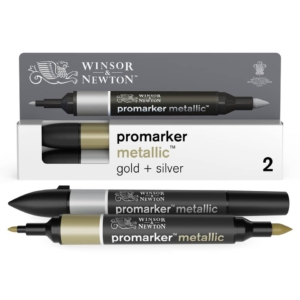 Pennarelli Winsor&Newton Promarker doppia punta fine-scalpello 2,5-0,5mm - Argento e Oro - 0290150 (conf.2)