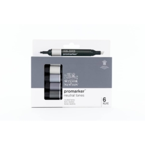Pennarelli Winsor&Newton Promarker doppia punta fine-scalpello 2,5-0,5mm - Colori Assortiti neutri - 0290154 (conf.6)