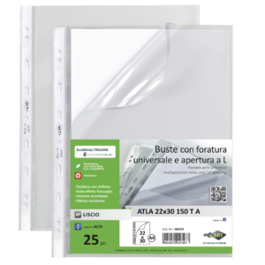 Buste a perforazione universale Sei Rota Atla T A apertura a L formato 22x30 cm - PP liscio - 662223 (conf.25)