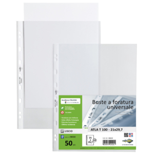 Buste a foratura universale in PP liscio Sei Rota Atla T 100 - medio spessore Trasparente 22x30 cm - 662114 (conf.50)