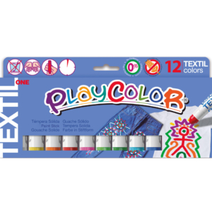 Playcolor tempera solida in stick 12 Colori Assortiti per tessuti- 10gr 10461