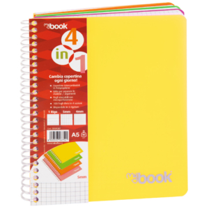Quaderno Maxi spiralato con fori e copertina 4 in 1 Nikoffice A4 - 100 fogli 80g/m² a quadretti 5mm - copertina in colore assortito - 30NIK084