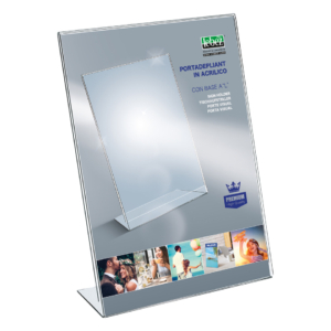 Portadepliant in acrilico con base a L Lebez formato 23x31 cm - verticale - Trasparente - 7079