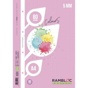 Ricambi rinforzati quaderni ad anelli Rambloc formato A4 colore rosa - quadretti 5mm - 90524125