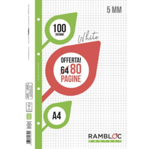 Ricambio quaderni ad anelli Rambloc formato A4 - 40 fogli - quadretti 5mm 90524319