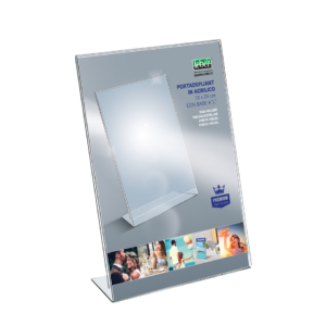 Portadepliant in acrilico con base a L Lebez formato 18x24 cm - verticale - Trasparente - 7047
