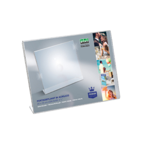 Portadepliant in acrilico con base a L Lebez formato 20x15 cm - orizzontale - Trasparente - 7038