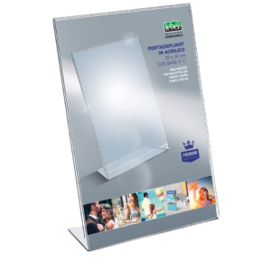 Portadepliant in acrilico con base a L Lebez formato 20x30 cm - verticale - Trasparente - 7057