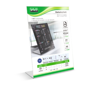 Portadepliant in PET Lebez con base a L formato A4 - 21x30 cm - Trasparente - 80984