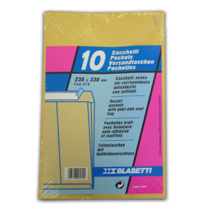Buste Blasetti a sacco avana con soffietto e strip - 230x330 mm - 579 (conf.10)