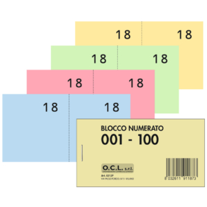 Blocchi lotteria Madre/Figlia O.C.L. - serie numerata da 1 a 100 4 Colori Assortiti - 0212P (conf.40)
