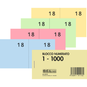 Blocchi lotteria Madre/Figlia O.C.L. - serie numerata da 1 a 1000 4 Colori Assortiti - 0213P (conf.40)