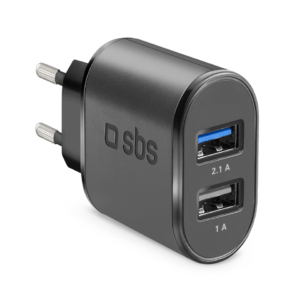 Caricabatterie da viaggio SBS 100/250V 2100 mAh fast charge - 2 USB - Nero TETR2USB21AFAST
