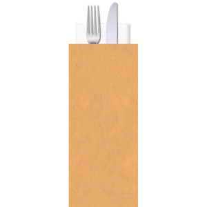 Buste porta posate in carta paglia neutra politenata Le Nappage con tovagliolo 2 veli - 11x25 cm (conf.500)