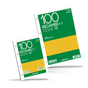 Ricambi per quaderni perforati Blasetti formato A4 - 50 fogli rigo A con margine - 1183