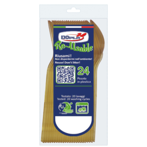 Cucchiaini compact in polistirene Dopla Reusable oro 125 mm 03984 (conf.24)