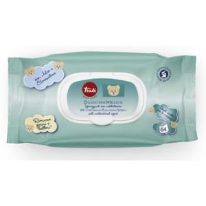 Salviettine milleusi igienizzanti con antibatterico Trudi Baby Care con tappo - 00772 (conf.64 salviette)